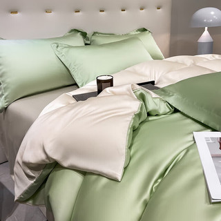 名创优品（MINISO）仿天丝四件套夏季凉感裸睡1.5/1.8米双人床单枕套被套200*230cm 抗菌凉感冰丝-清新绿