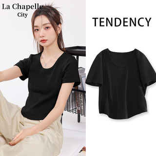 La Chapelle City 拉夏贝尔短款短袖T恤女黑-纯色 M