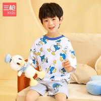 THREEGUN 三枪 童装 水柔棉男童女童儿童圆领短袖短裤家居服睡衣 男童纯棉浅麻灰-8D269D0 140