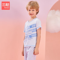 THREEGUN 三枪 童装 水柔棉男童女童儿童圆领短袖短裤家居服睡衣 男童莫代尔天使蓝-8D123D0 150