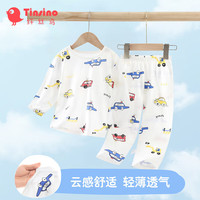 纤丝鸟（TINSINO）儿童睡衣夏季薄款纯棉男童家居服女童网眼空调服 动感工程车白130