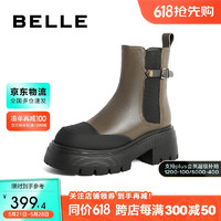 BeLLE 百丽 扣带烟筒靴女商场同款百搭短靴A1Y1DDD3 军绿-单里 39