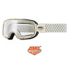 AMZ摩托车复古风镜3/4头盔男女通用护目镜机车骑行眼镜全盔防护镜 白色白框透明（透明+茶色镜片）