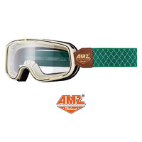 AMZ摩托车复古风镜3/4头盔男女通用护目镜机车骑行眼镜全盔防护镜 绿色白框透明（透明+茶色镜片）