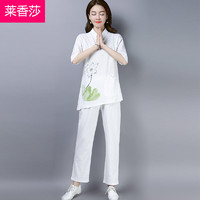 中式唐装套装复古棉麻茶服禅修服居士服中国风禅意女装汉服两件套