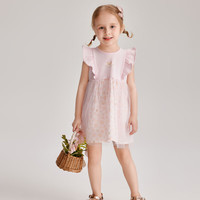 PawinPaw卡通小熊童装2024年春季女宝碎花网纱连衣裙甜美 Pink粉红色/25 90cm