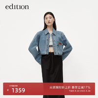 edition牛仔外套女土耳其棉截短宽袖夹克外套小个子 牛仔蓝色 S