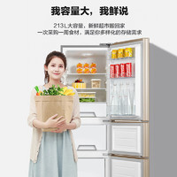 WAHIN 华凌 213三开门冰箱小型家用官方节能低音宿舍租房冷冻冷藏电冰箱