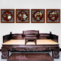 新中式福字家和万事兴装饰画玄关玉石画玉雕挂画客厅实木雕刻壁画