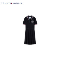 TOMMY HILFIGER24春夏童装女珠地网眼徽章收腰镶边POLO连衣裙22741 藏青色654 7/130cm