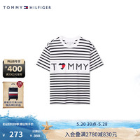 TOMMY HILFIGER 24春夏童装女纯棉休闲清爽条纹印花短袖T恤TH2222034 黑白条纹002 12/150cm