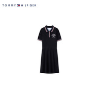 TOMMY HILFIGER24春夏童装女珠地网眼徽章收腰镶边POLO连衣裙22741 藏青色654 M/150cm