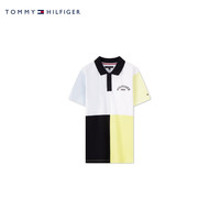 TOMMY HILFIGER24春夏童装男珠地网眼学院风撞色短袖POLO衫TH2422676 白黄黑条纹拼色658 7/130cm