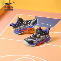 鸿星尔克（ERKE）童鞋儿童篮球鞋中大童男运动球鞋中高帮酷炫耐磨防滑 正黑/电蓝紫 32码