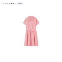 TOMMY HILFIGER24春夏童装女纯棉条纹系带短袖衬衫裙连衣裙TH2422755 粉色条纹106 7/130cm