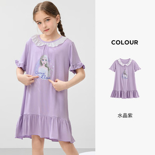 迪士尼童装女童可爱花边睡裙2024年夏季宝宝儿童家居睡衣洋气 水晶紫 120cm