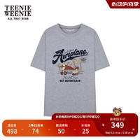 Teenie Weenie小熊2024年夏季宽松版大印花T恤美式复古时髦女 中灰色 155/XS