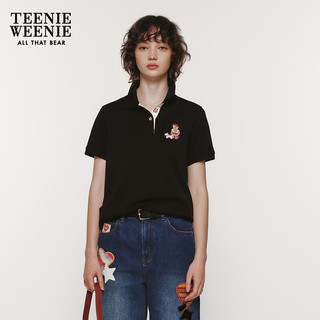 Teenie Weenie小熊2024年夏季短袖POLO衫T恤白色短款上衣女士 黑色 155/XS