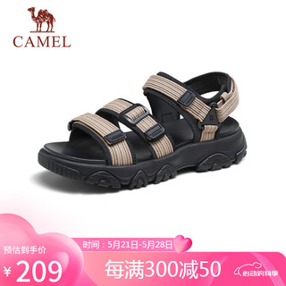 骆驼（CAMEL）软弹缓震魔术贴厚底舒适休闲运动凉鞋男 G14M547611 黑/米 38 