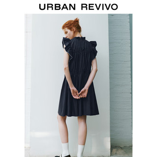 URBAN REVIVO 女士都市休闲小众设计感褶皱连衣裙 UWU740056 蓝色 L