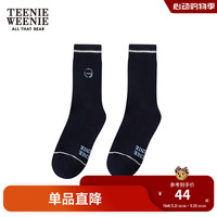 Teenie Weenie小熊2024女士袜子撞色花朵刺绣中筒袜舒适长袜子 藏青色 FRE