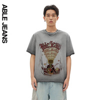 ABLE JEANS 男士复古街头摇滚朋克水宽松T恤 浅矿石灰