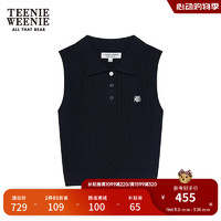 Teenie Weenie小熊2024年夏季针织背心修身时尚白色T恤上衣女 黑色 155/XS