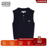 Teenie Weenie小熊2024年夏季针织背心修身时尚白色T恤上衣女 黑色 175/XL