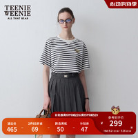 Teenie Weenie小熊短袖T恤女2024年夏季新款简约休闲条纹撞色圆领短袖T恤 撞色 1