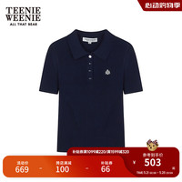Teenie Weenie小熊2024年夏季POLO领针织短袖薄款学院风时髦女 藏青色 160/S