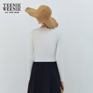 Teenie Weenie小熊2024夏季修身短款针织开衫金属扣外套粉色女 白色 160/S