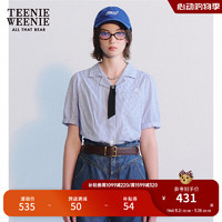Teenie Weenie【送领结】小熊2024年夏季短袖衬衫学院风泡泡袖 蓝色 170/L