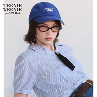 Teenie Weenie【送领结】小熊2024年夏季短袖衬衫学院风泡泡袖 蓝色 170/L