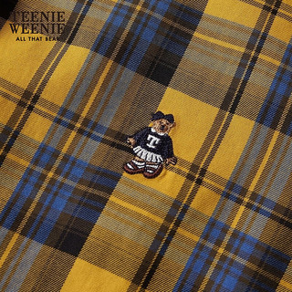 Teenie Weenie小熊女装2024春夏撞色时髦格纹衬衫休闲舒适上衣 黄色 1