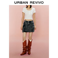 URBAN REVIVO UR2024春季新款女装时髦潮流高街立体口袋牛仔半裙UWV840012