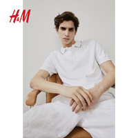 H&M HM男装Polo衫2024夏季男舒适珠地棉罗纹领修身版短袖上衣1130226
