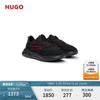 HUGO男士2024夏季撞色细节装饰镂空网面运动鞋 006-黑色 EU:41