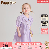PawinPaw卡通小熊童装24夏季女宝翻领印花短袖洋气甜美连衣裙 Purple紫色/75 110