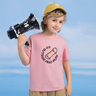 真维斯童装2024夏季 男童帅气滑板图案休闲舒适短袖上衣DF 粉红色2340 130cm