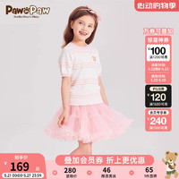 PawinPaw卡通小熊童装24年夏女童针织提花短袖T恤 粉红色/25 150