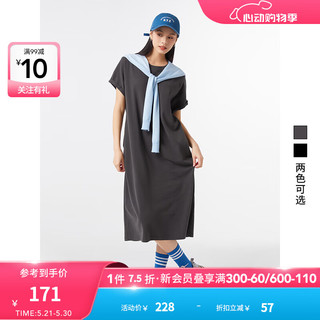 热风2024年秋季女士短袖直筒针织裙 01黑色 XL