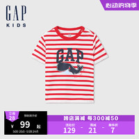 Gap男幼童2024夏季纯棉印花撞色条纹短袖T恤儿童装上衣465390 红白条纹 100cm(2-3岁) 亚洲尺码