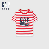 Gap男幼童2024夏季纯棉印花撞色条纹短袖T恤儿童装上衣465390 红白条纹 110cm(4-5岁) 亚洲尺码