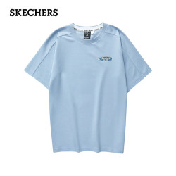 skechers斯凯奇夏男子纯色透气休闲运动圆领针织短袖t恤衫l224m021