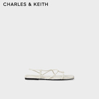 CHARLES&KEITH24夏简约纯色平底交叉条带凉鞋女CK1-70381055 粉白色Chalk 36