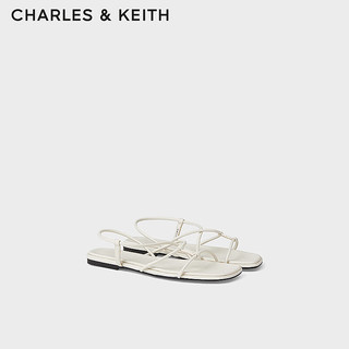 CHARLES&KEITH24夏简约纯色平底交叉条带凉鞋女CK1-70381055 粉白色Chalk 36