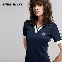 MISS SIXTY 2024夏季新款连衣裙女美式复古运动风短袖V领拼色显瘦