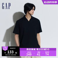 Gap男女装2024夏季网眼翻领T恤简约基础款短袖T恤男T恤女885510 炭黑色 185/104A(XXL)亚洲尺码