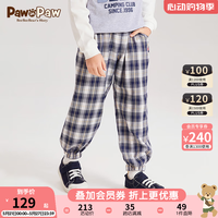 PawinPaw卡通小熊童装24年春夏男女童格纹休闲长裤宽松透气 深蓝色/52 130