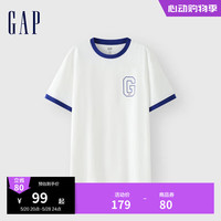 Gap男女装2024夏季纯棉logo撞色领袖口短袖T恤简约上衣502314 白色 185/108A(XXXL) 亚洲尺码